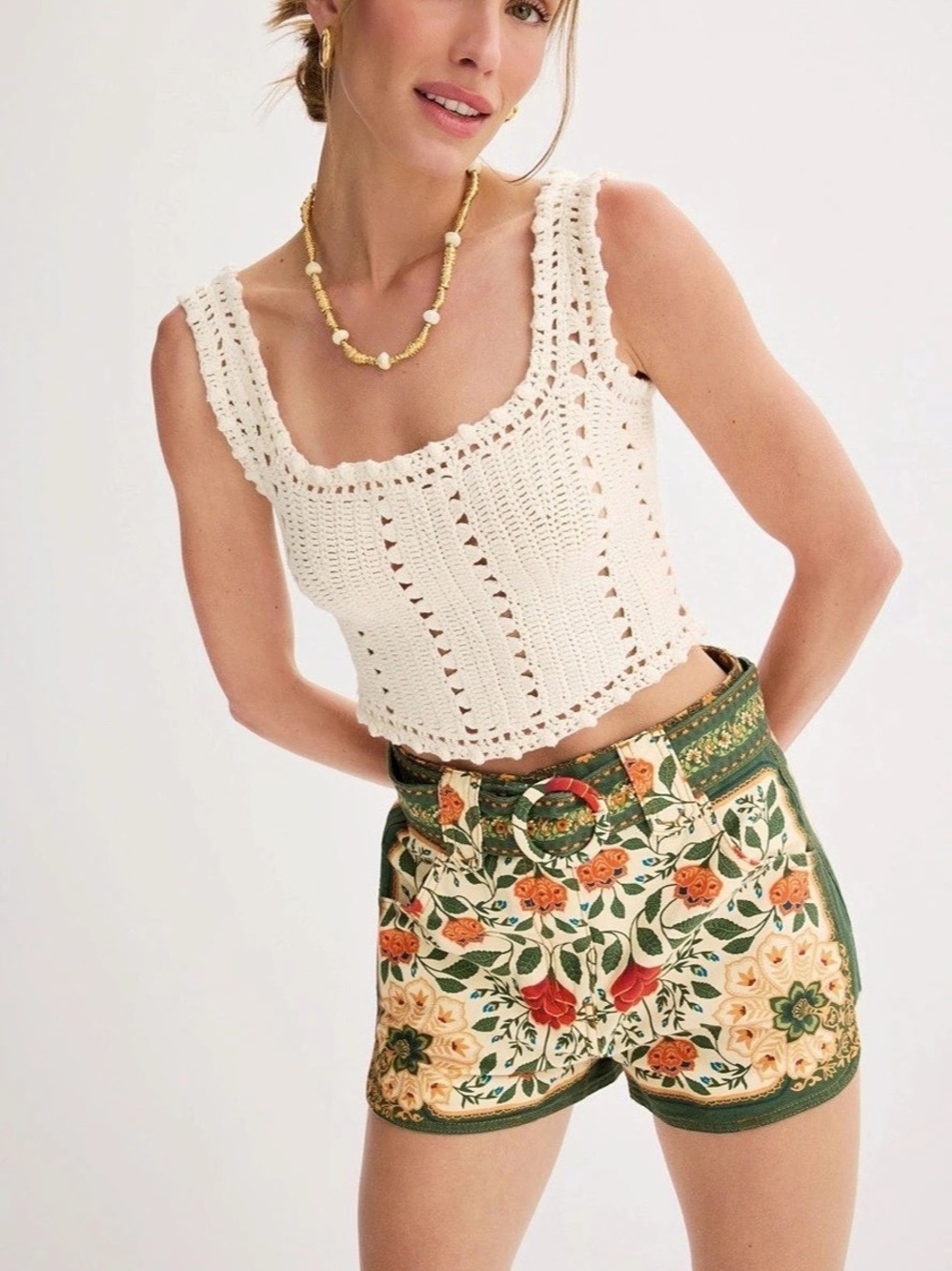 FARM Rio Sand Garden Tapestry Belted
Cotton Twill Shorts